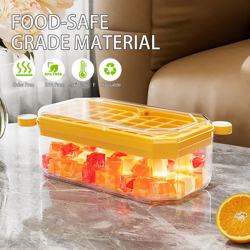 Bi-Fold Ice Lattice Single Layer with Covered Ice Bin Ice Spoon, Easy Release Spill-Resistant Ice Cube Maker Ice Cube Tray Mold for Whiskey Cocktail,Tea,Coffee