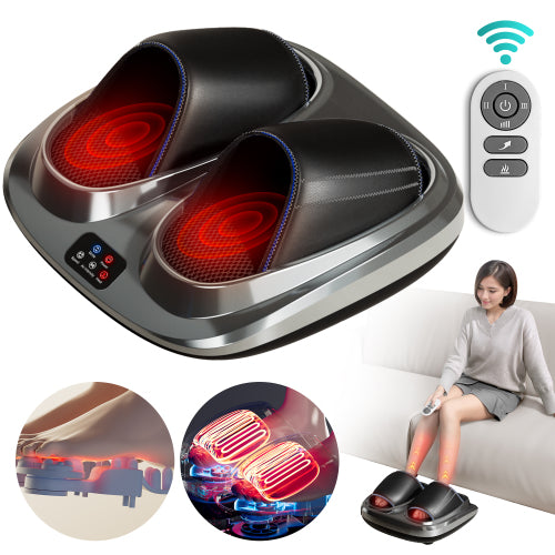 Shiatsu Foot Massager with Heat and Deep Kneading Therapy, Air Compression, Vibration for Pain Relief and Circulation, Open-Toe Style,Home or Office Use