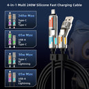 4-in-1 Fast Car Charging Cable 240W PD 3.0 & QC 5.0, 6FT USB-C/USB-A/Lightning/Micro for iPhone 16/Samsung S24/iPad/MacBook, Tangle-Free & Overheat Protection, Travel Ready