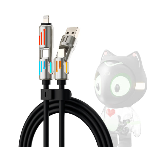4-in-1 Fast Car Charging Cable 240W PD 3.0 & QC 5.0, 6FT USB-C/USB-A/Lightning/Micro for iPhone 16/Samsung S24/iPad/MacBook, Tangle-Free & Overheat Protection, Travel Ready