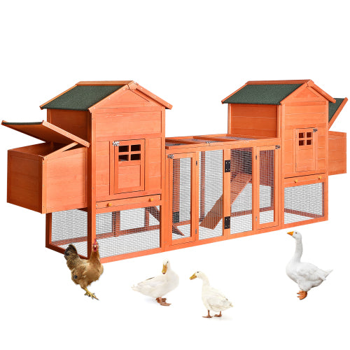 Outdoor Wooden Chicken Coop, 124" Large Hen Cage Rabbit House, Bunny Hutch with Ventilation Door, Removable Ramp Garden Backyard Pet House Chicken Nesting Box