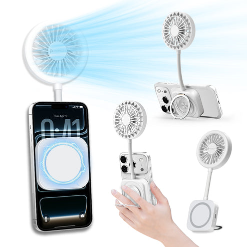 Pursuit Magnetic Phone Fan,3 Speeds Travel Fan with Flexible Gooseneck Design & Phone Ring,Foldable USB Desk Handheld Cooling Fan,6000RPM Lightweight Fans For Travel,Concerts ,Makeup & Outdoor Use