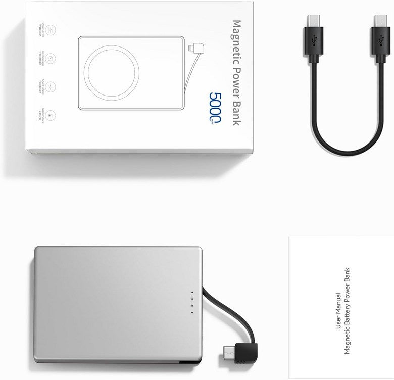 5000mAh Magsafe Power Bank Charger with Built-In USB C or Lightning Cable