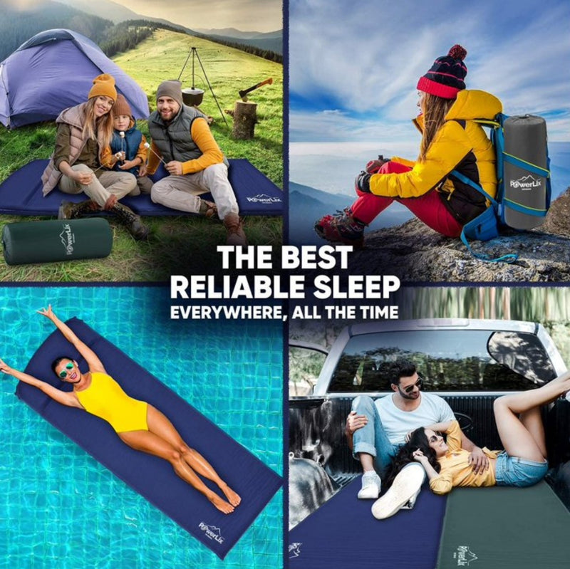 Powerlix Self-Inflating Sleeping Pad with 3-Inches Insulated Plush Foam and Built-In Pillow (28" x 77")