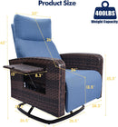Outdoor Recliner Chair, Wicker Patio Recliners with Adjustable Backrest and Extended Foot Rest, Reclining Patio Chairs with Flip Table & Removable Cushion Cover for Porch