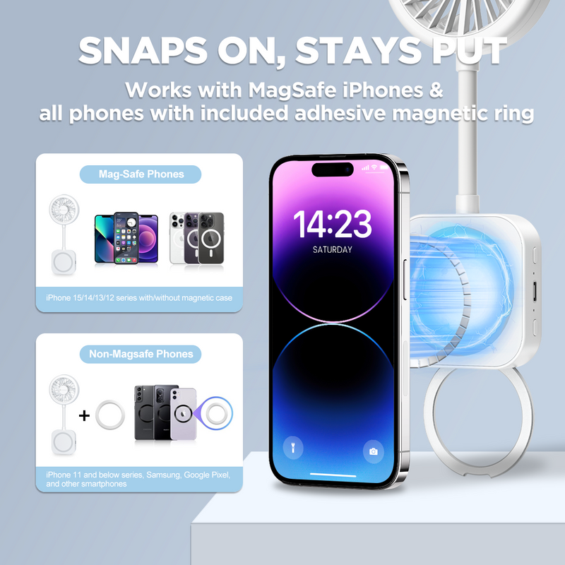 2025 New Magnetic Fan, Portable Fan with 3 Modes Led Light, 1200mAh Foldable Travel Fan, USB Rechargeable Handheld Fan Hands-Free Phone Mount, 3 Speed Wind, 360° Adjustable Stand, Pocket Design for Travel Summer Concerts Car, Summer Gifts for Women & Men.