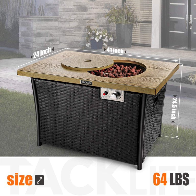 41-inch Rectangular Propane Fire Table with Textured Wood-Like Steel Top