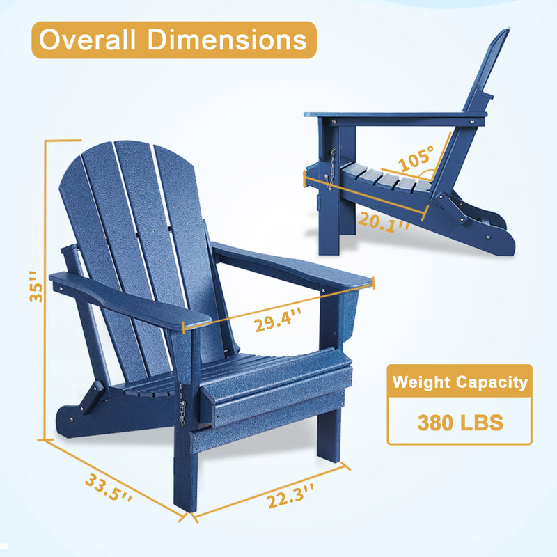 Durable Weather-Resistant Poly Lumber Folding Adirondack Patio Chair