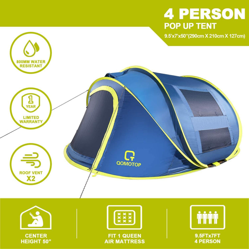 Instant 4-Person Pop-Up Tent with 4 Ventilated Mesh Windows and 2 Doors QTPU04