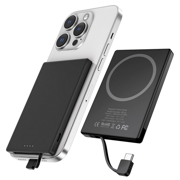 5000mAh Magsafe Power Bank Charger with Built-In USB C or Lightning Cable
