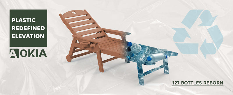 Aokia Plastic Lounge Chairs for Outside Set of 2 with Wheels & Cup Holder, Oversize HDPE 6-Position Chaise Lounge Outdoor Lounger for Patio & Pool.