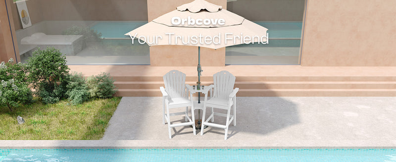Tall Adirondack Chairs Set of 2 with 2-Layer Connecting Table, HDPE Bar Height Outdoor Table and Chairs with Umbrella Hole, All Weather Outdoor Bar Stools for Patio, Deck, Yard