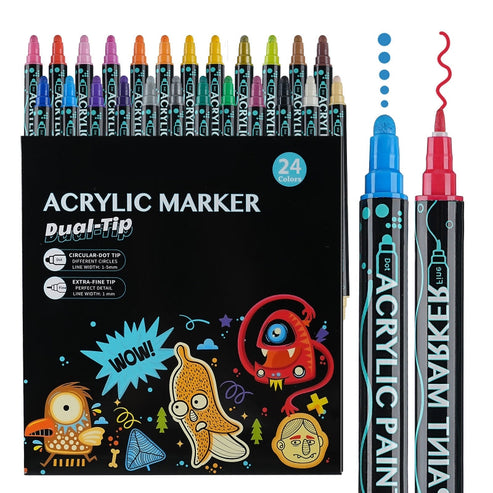 24/36 Colors Dual Tips Art Marker Drawing Acrylic Paint Marker Pens Set For Rock Painting Ceramic Glass Wood,
