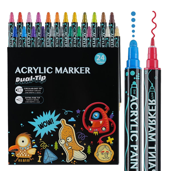 24/36 Colors Dual Tips Art Marker Drawing Acrylic Paint Marker Pens Set For Rock Painting Ceramic Glass Wood,