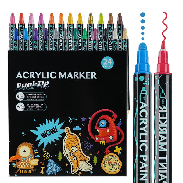 Acrylic Paint Markers, 24/36 Colors Dot Tip and Fine Tip Dual Tip Paint Pens, Permanent Markers for Canvas Fabric, Rock, Glass,Art Craft Painting,with Gold and Silver Metallic Colors,Paint Supplies
