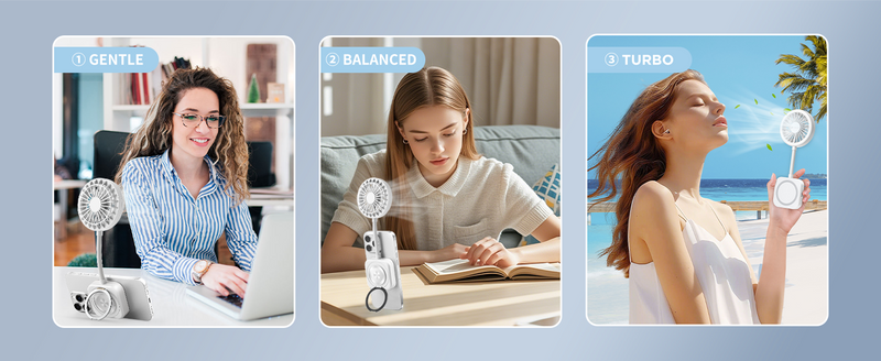2025 New Magnetic Fan, Portable Fan with 3 Modes Led Light, 1200mAh Foldable Travel Fan, USB Rechargeable Handheld Fan Hands-Free Phone Mount, 3 Speed Wind, 360° Adjustable Stand, Pocket Design for Travel Summer Concerts Car, Summer Gifts for Women & Men.