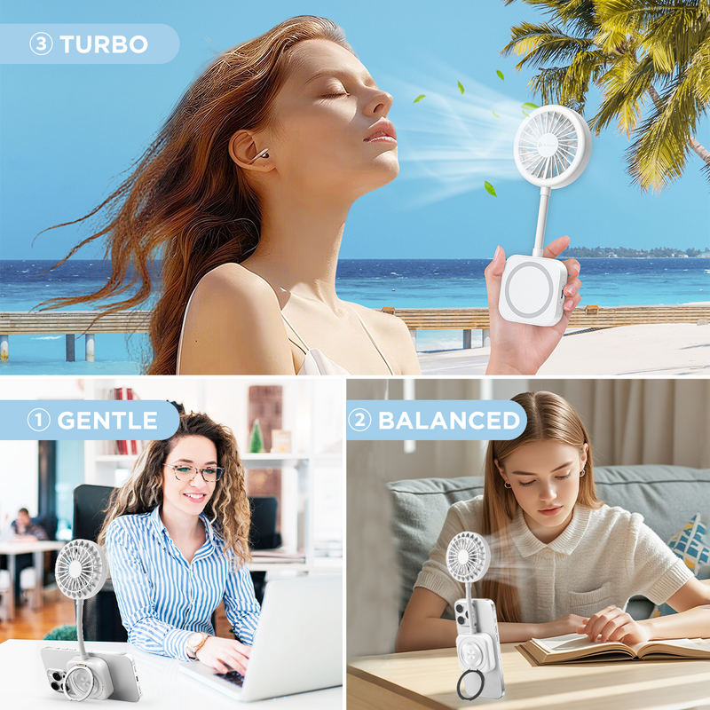 2025 New Magnetic Fan, Portable Fan with 3 Modes Led Light, 1200mAh Foldable Travel Fan, USB Rechargeable Handheld Fan Hands-Free Phone Mount, 3 Speed Wind, 360° Adjustable Stand, Pocket Design for Travel Summer Concerts Car, Summer Gifts for Women & Men.