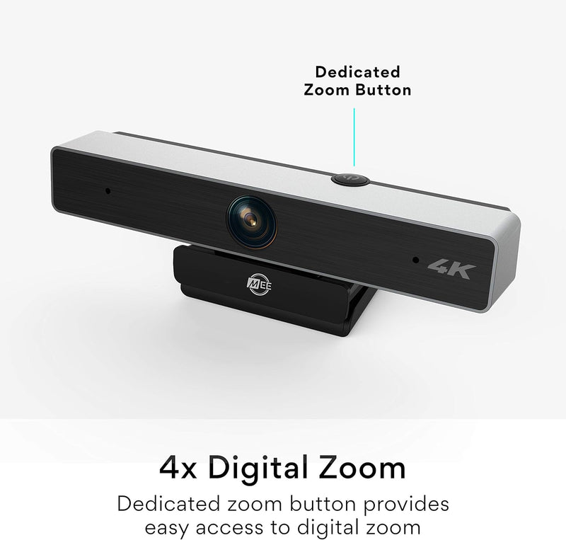 MEE audio C11Z 4K Ultra HD Webcam with ANC Microphones, 4X Digital Zoom, Low Light Correction, Wide Angle Lens and Privacy Cover for Zoom Video Conferencing on Computer PC Mac Laptop Desktop