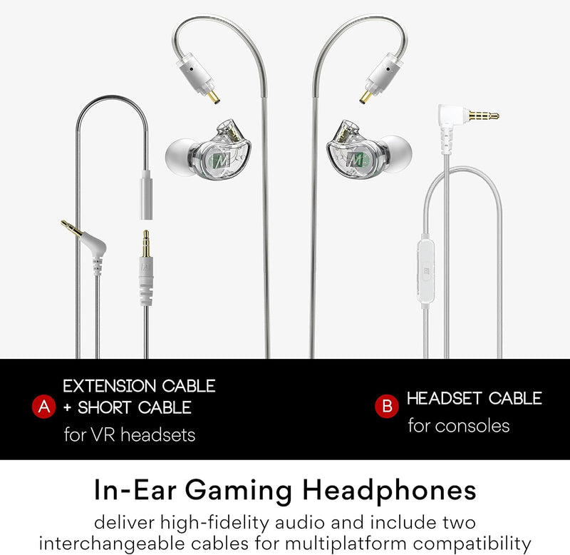 MEE audio M6 VR Multiplatform in-Ear Earphones with Headset Microphone for PS5, Xbox, Nintendo Switch, PC; Also Includes Short Cable and mounting Bracket for Oculus Quest and Other VR Gaming Headsets