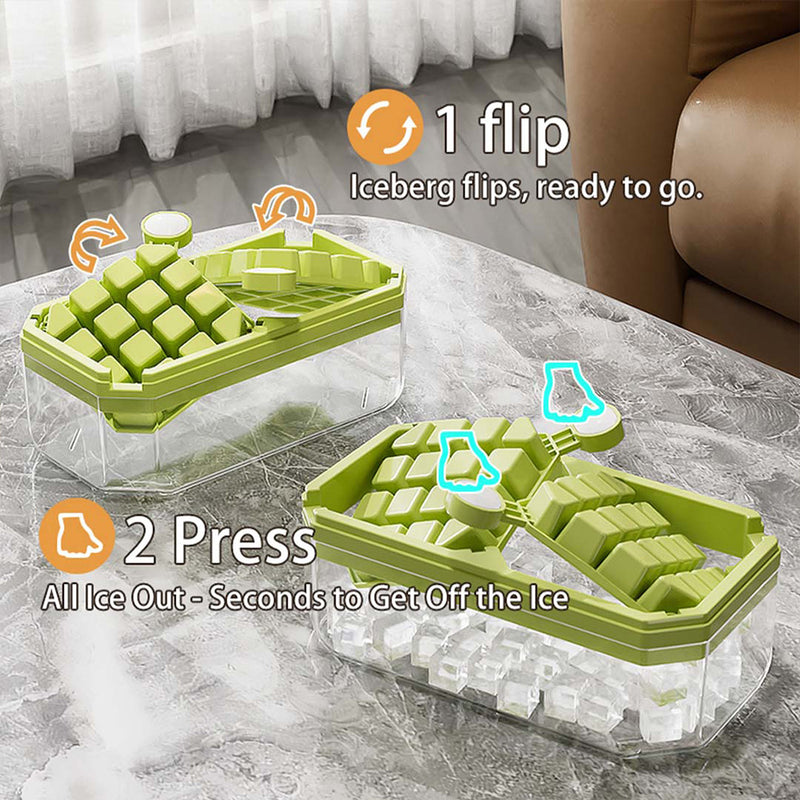 Bi-Fold Ice Lattice Single Layer with Covered Ice Bin Ice Spoon, Easy Release Spill-Resistant Ice Cube Maker Ice Cube Tray Mold for Whiskey Cocktail,Tea,Coffee