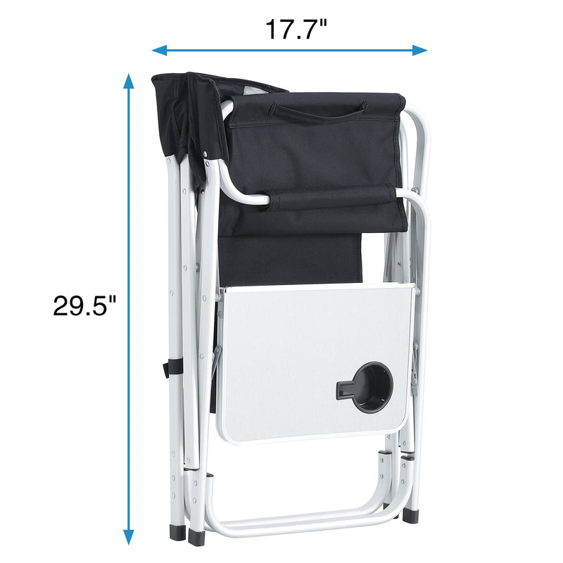 Lightweight Aluminum Oversized Padded Folding Chair with Side Table and Storage Pockets