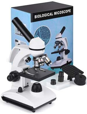 Microscopes 40X-1000X Dual Cordless LED Illumination Lab Compound Monocular Microscope with Optical Glass Lenses & 10 Slides