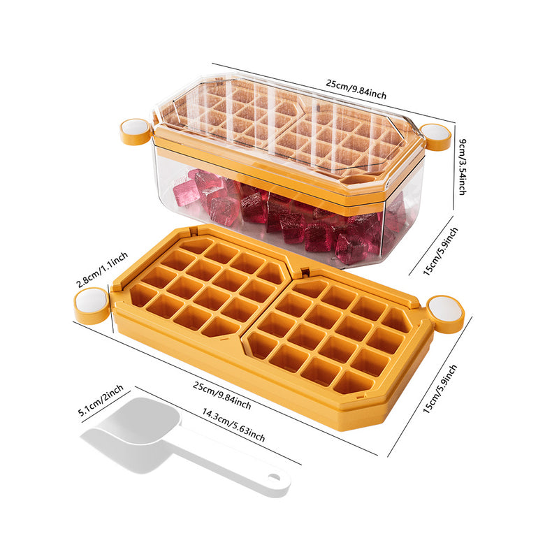 Bi-Fold Ice Lattice Single Layer with Covered Ice Bin Ice Spoon, Easy Release Spill-Resistant Ice Cube Maker Ice Cube Tray Mold for Whiskey Cocktail,Tea,Coffee