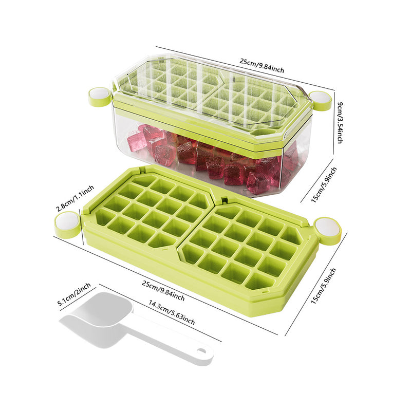 Bi-Fold Ice Lattice Single Layer with Covered Ice Bin Ice Spoon, Easy Release Spill-Resistant Ice Cube Maker Ice Cube Tray Mold for Whiskey Cocktail,Tea,Coffee