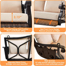 3-Person Wicker Porch Swing Chair Heavy Duty 900 LBS Outdoor Rattan Patio Swing Chair w/Cup-Holder & Steel Chains Hanging Bench Porch Swing Cushions for Deck & Backyard & Garden