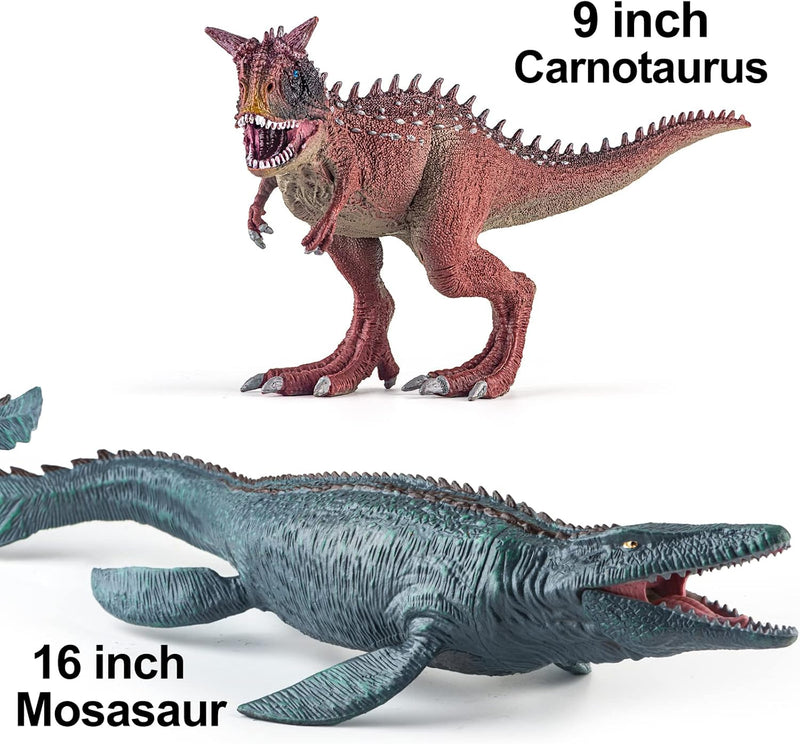 6 Pack Big Dinosaur Toys Set,Realistic-Looking Dino T-Rex Carnotaurus,Blue Velociraptor, Mosasaurus Toy for Boys Girls Children Kids Toddler 3-12 Years Old,Brithsay