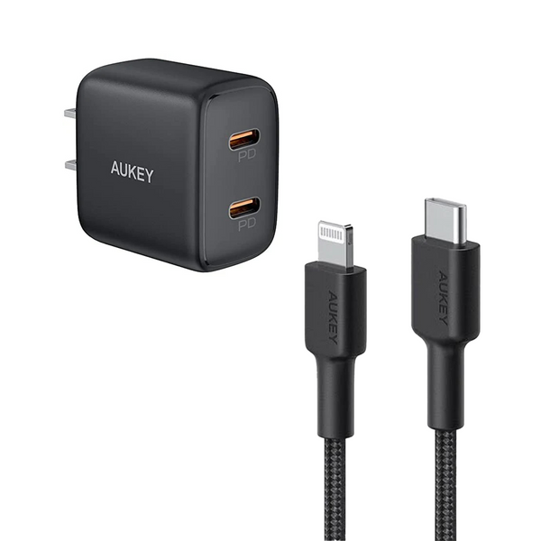 AUKEY CB-CL03 6.6ft USB-C TO Lightning Cable With MFi-certified, with PA-R1S Mini Mobile Device Charger 2 Port Type C PD