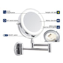 ANHO Led Cosmetic Mirror Wall Mounted, Double Side, 1X/3X Magnification, Lighting, Adjustable, Rotating Function, Stainless Steel