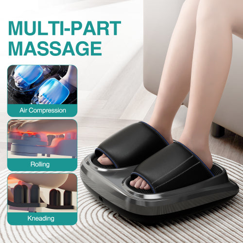 Shiatsu Foot Massager with Heat and Deep Kneading Therapy, Air Compression, Vibration for Pain Relief and Circulation, Open-Toe Style,Home or Office Use