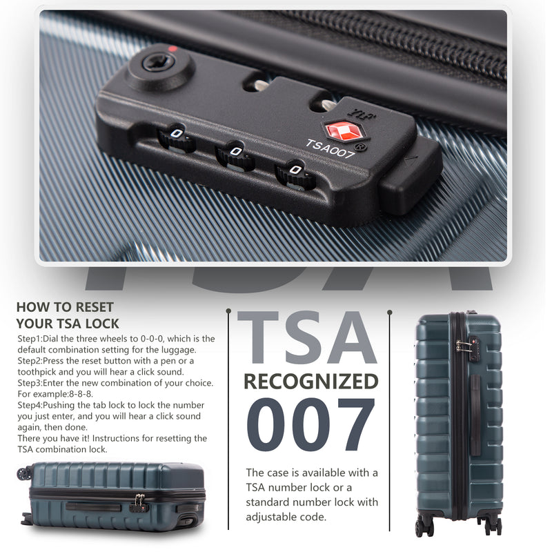 Luggage Set, 3-Piece Suitcase PC + ABS TSA Lock Spinner, 20"/24"/28"