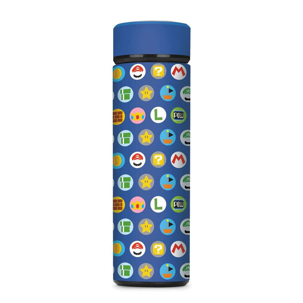 Super Mario Vacuum Insulated Stainless Steel Sport Water Bottle, Leak Proof, Wide Mouth, 17 oz, 500 ML, Mario & Luigi Icons