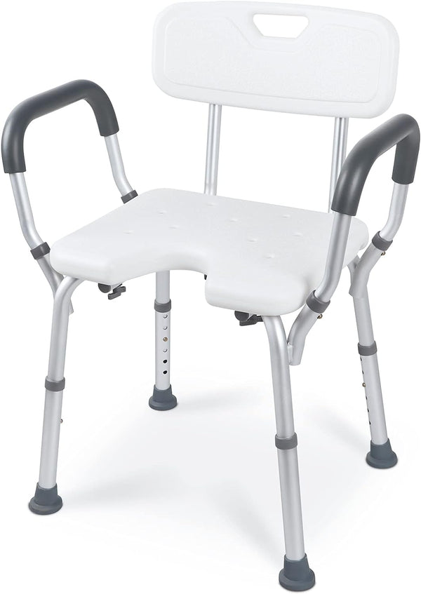 Shower & Bath Chair with Padded Arms, Adjustable Height and Tool-Free Assembly