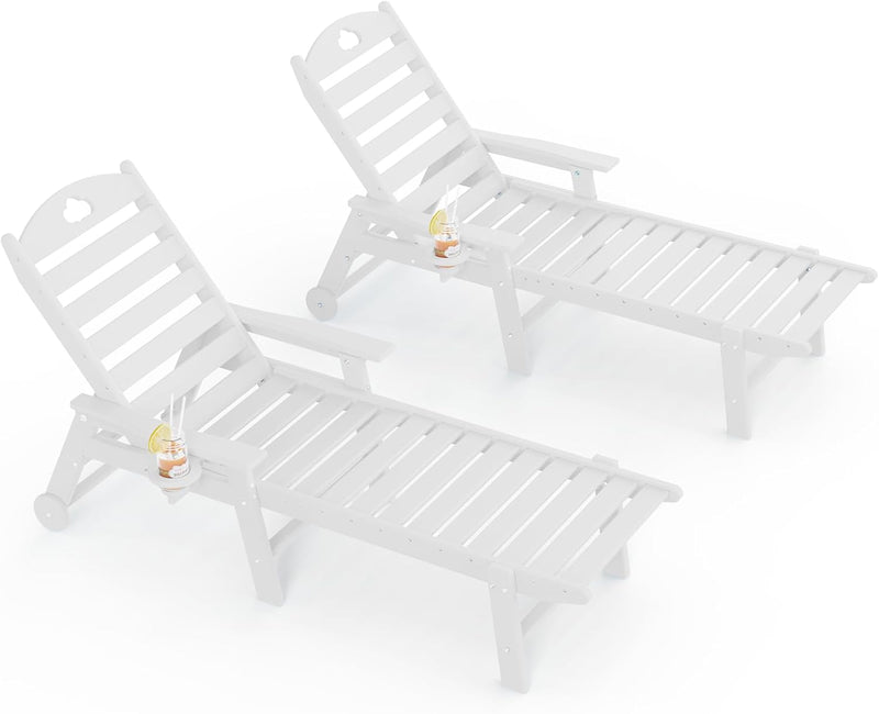 Outdoor Lounge Chair with Cup Holder, Outdoor Chaise Lounge with 6-Position Adjustable Backrest, HDPE Lounge Chair for Poolside, Patio, Deck & Backyard, Chaise Lounge