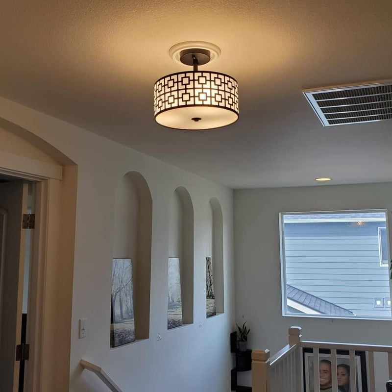 Modern Semi Flush Ceiling Light Fixture, 3-Light Bedroom Ceiling Drum Light