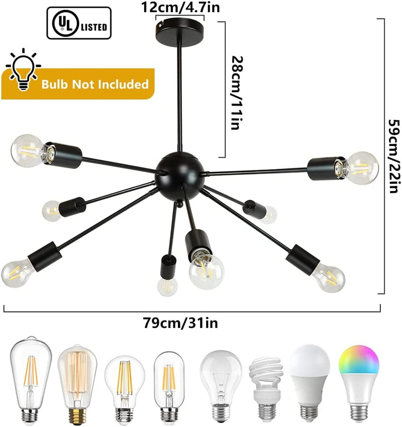 Sputnik Chandeliers,Modern Pendant Lighting, Vintage Ceiling Light Fixture, Starburst Hanging Light for Dining Room, Kitchen Island, Bedroom