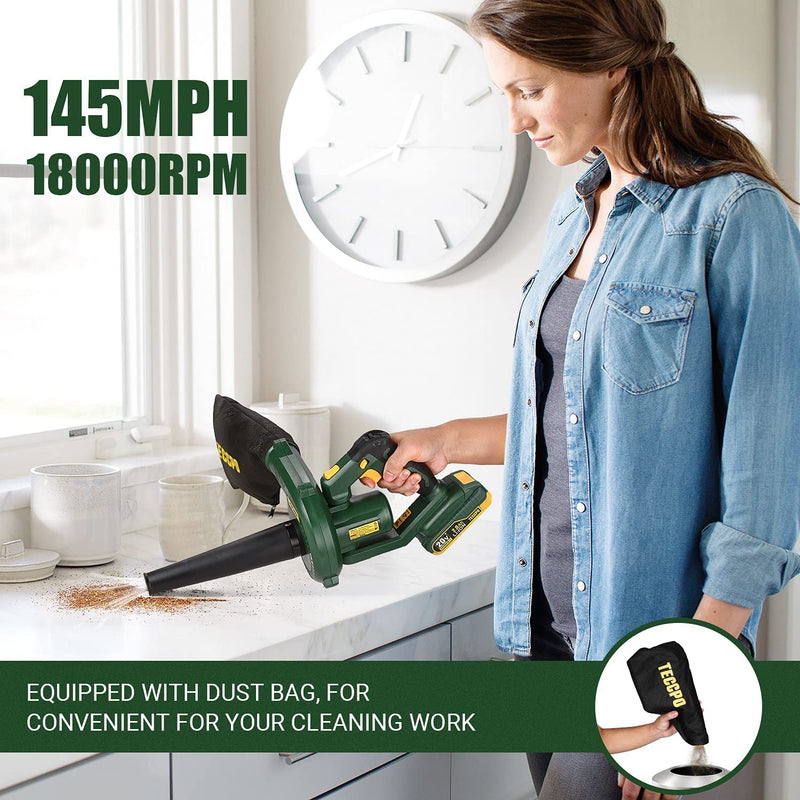 Cordless Blower/Sweeper, 20V 2.0Ah Battery and Charger, 145MPH, 18000RPM, 3-Speed for Blowing Dust
