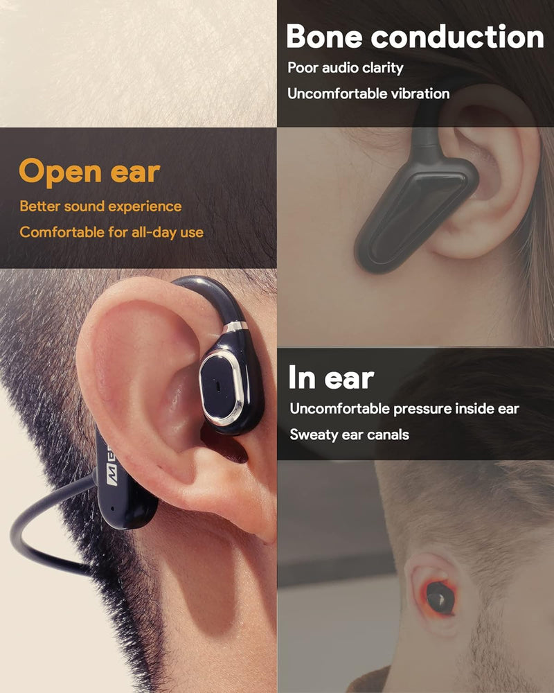 MEE audio AirHooks Open Ear Headphones - Lightweight, Comfortable, Sweatproof Wireless Bluetooth Earbuds with Mic and High Audio Clarity Let You Hear Your Surroundings for Safer Workouts and Running