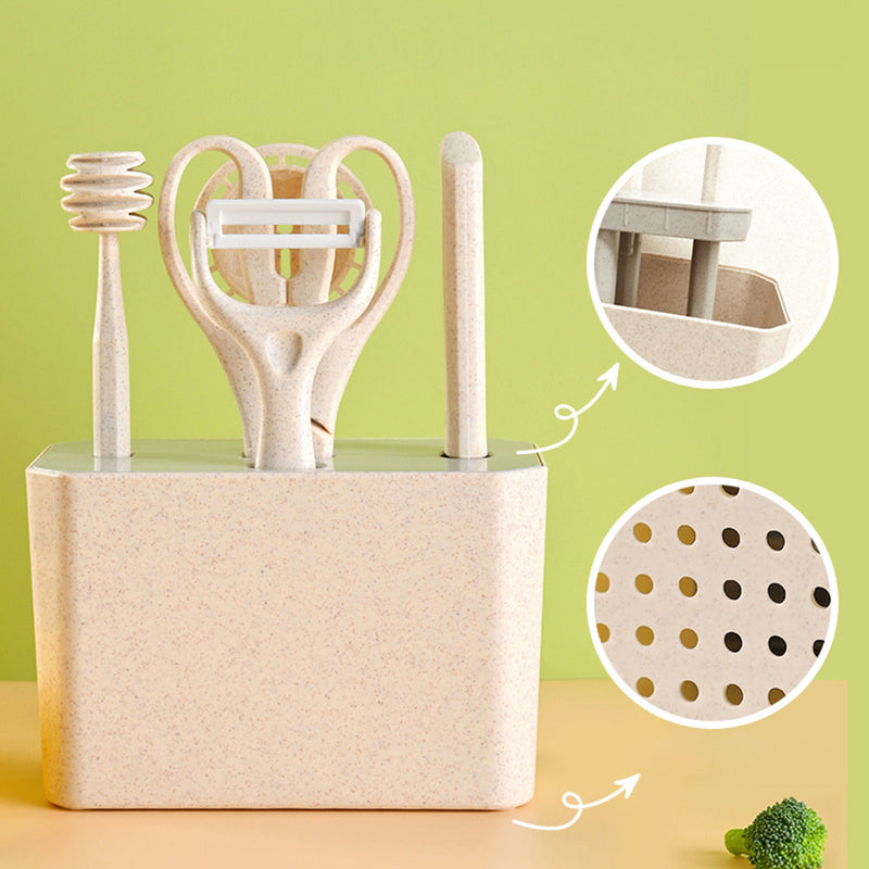7pcs Wheat Straw Kitchen Utensil Set, Multifunctional Cooking Set, Eco-Friendly Baking tools.