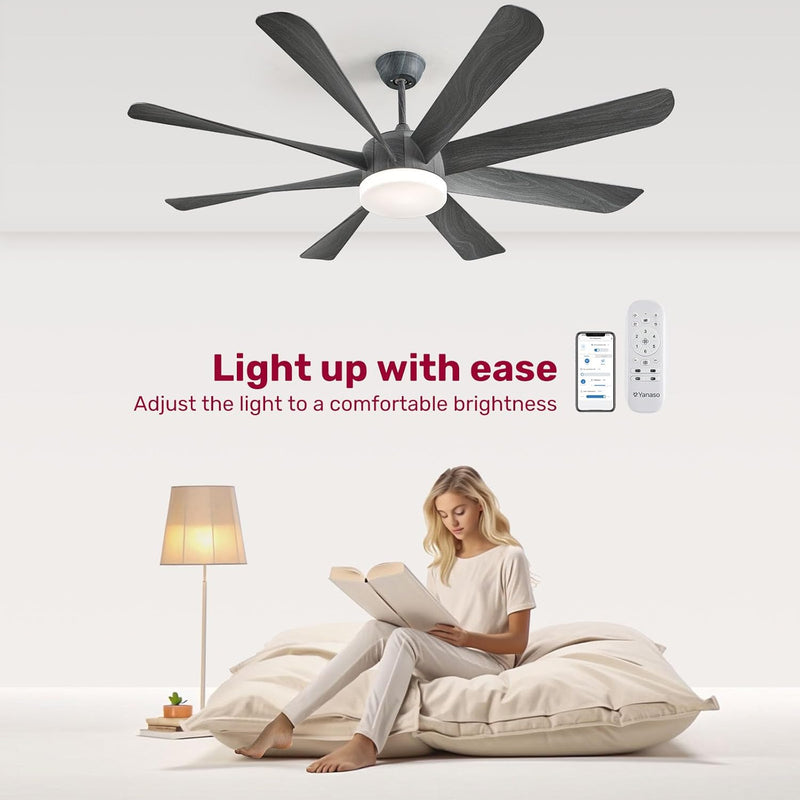 60-inch Large Ceiling Fans with Lights and Remote, Dimmable 3-Color Temperature, Reversible Blades, and 6 Speed