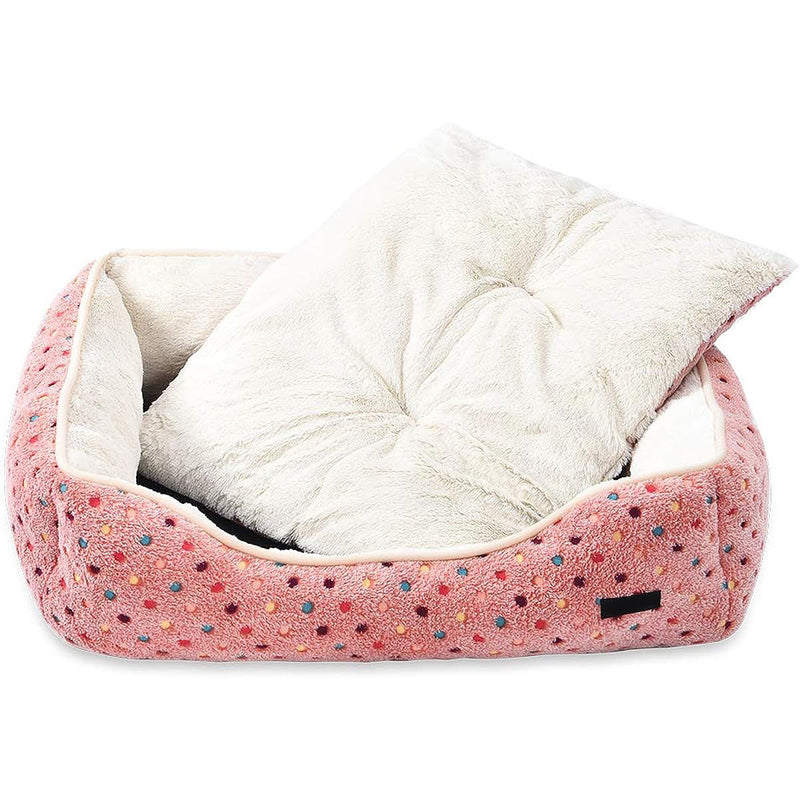 Amazon Basics Cuddler Warm & Cozy Pet Bed for Dogs and Cats (Pink Polka Dots)