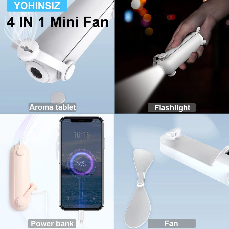 Personal Handheld Mini Fan With Power Bank And Flashlight