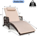 Outdoor Chaise Lounge Set of 2 Outdoor Wicker Rattan Patio Chairs Recliners with 5-Position Backrest & Thickened Cushions & Wheels for Backyard Pool Beach
