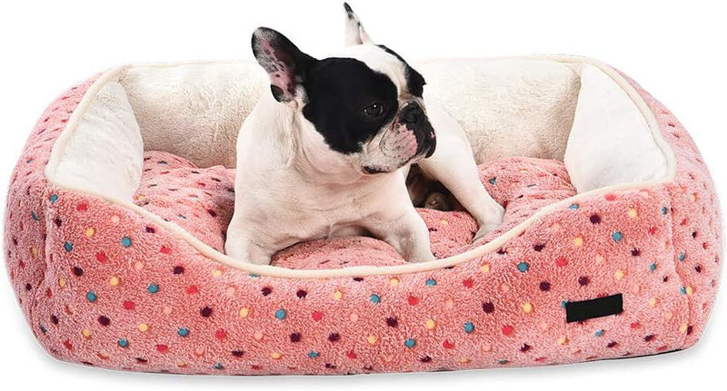 Amazon Basics Cuddler Warm & Cozy Pet Bed for Dogs and Cats (Pink Polka Dots)