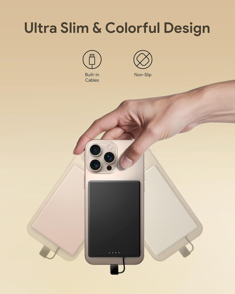 5000mAh Magsafe Power Bank Charger with Built-In USB C or Lightning Cable