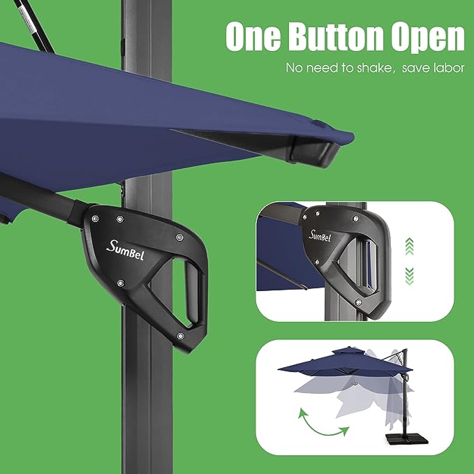 8' x 8' Patio Umbrella, Double Top Large Cantilever Umbrella Aluminum Offset Umbrella Heavy Duty Outdoor Pool Umbrellas with 360 Degree Rotation & Cross Base
