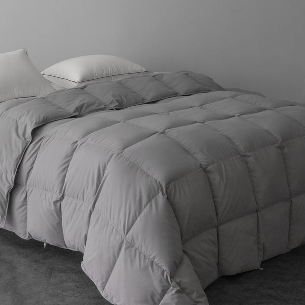 Luxury Feather Fiber Down Comforter Queen Size, All Seasons Duvet Insert, Ultra-Soft Bed Comforters Hotel Collection, Fluffy Medium Warmth, (90x90, Grey)